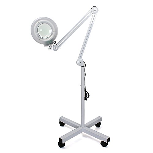 Rolling Floor Stand Adjustable Magnifying Lamp Beauty Mag Light Salon Facial Equip-ment w/ Stand