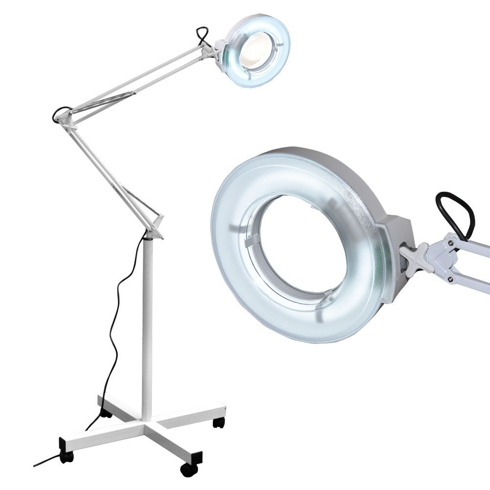 Rolling Adjustable MAGNIFYING LAMP BEAUTY Standing Mag Light SALON FACIAL Wheels